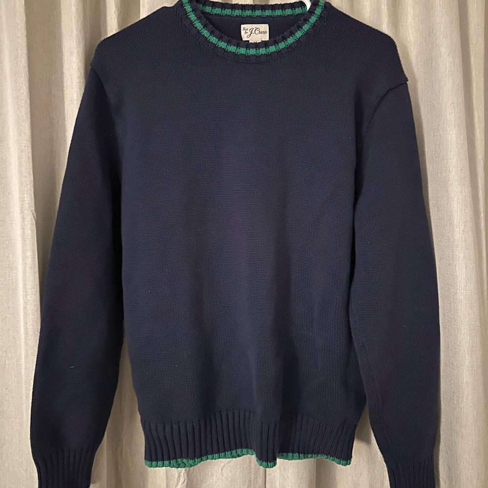 J. Crew Navy and Green Crewneck Sweater